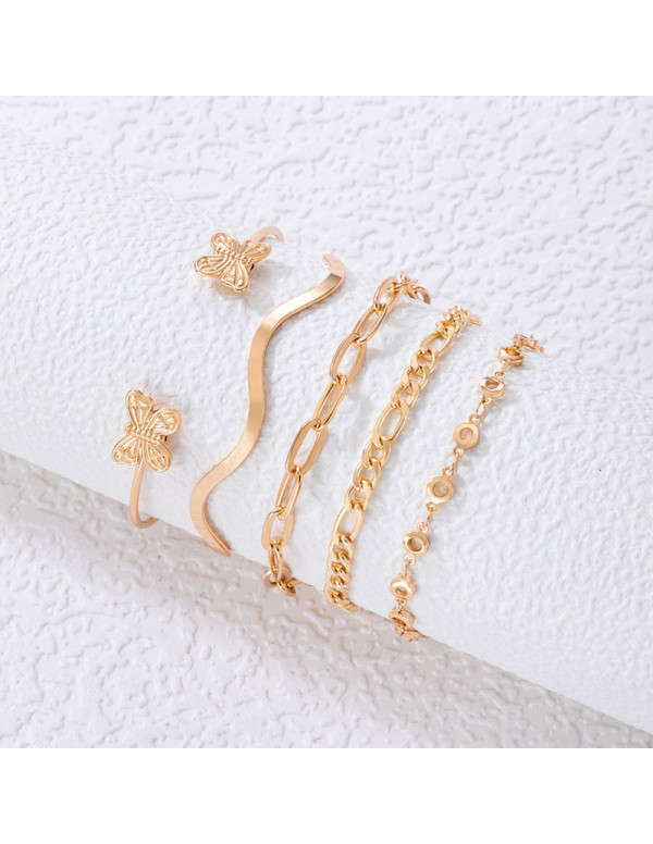 Jewels Galaxy Gold-Plated Gold Toned Set of 5 Contemporary Stackable Bracelet Set For Women and Girls