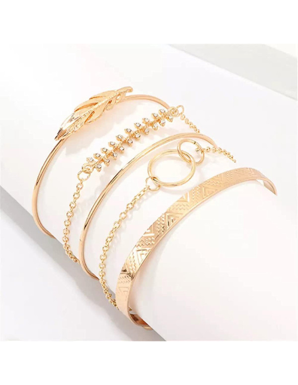 Jewels Galaxy Gold-Plated Gold-Toned Set of 5 Contemporary Stackable Bracelet Set For Women and Girls