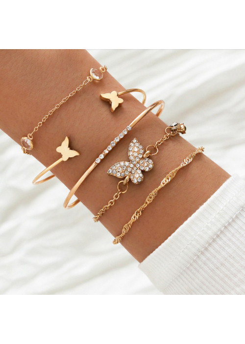 Jewels Galaxy Gold-Plated Butterfly inspired Set of 5 Contemporary Stackable Bracelet Set For Women and Girls