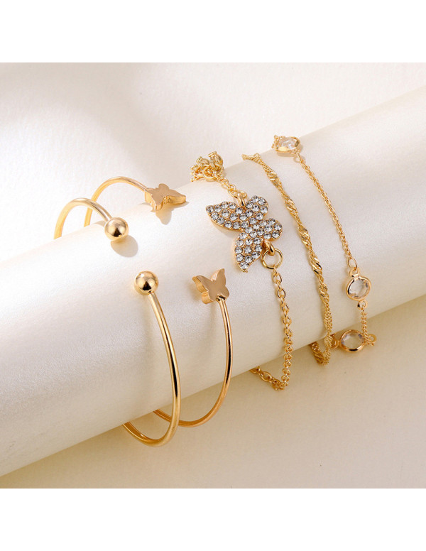 Jewels Galaxy Gold-Plated Butterfly inspired Set of 5 Contemporary Stackable Bracelet Set For Women and Girls