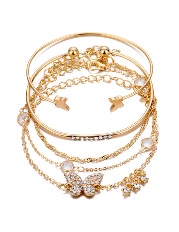 Jewels Galaxy Gold-Plated Butterfly inspired Set of 5 Contemporary Stackable Bracelet Set For Women and Girls