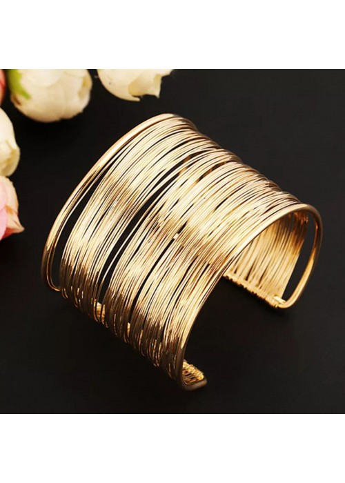 Jewels Galaxy Gold Plated Party Statement Mesh Design Silver Free Size Korean Cuff Bracelet For Women and Girls