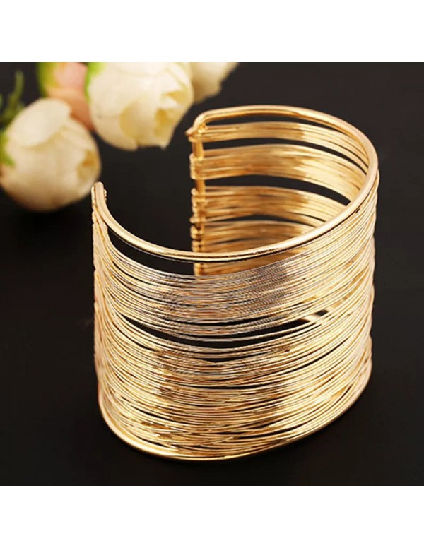 Jewels Galaxy Gold Plated Party Statement Mesh Design Silver Free Size Korean Cuff Bracelet For Women and Girls