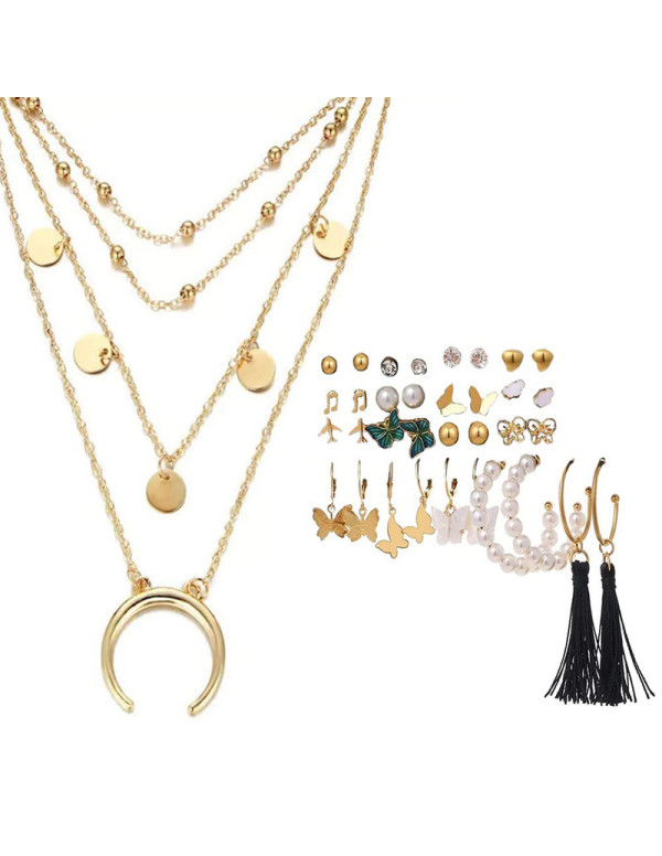 Jewels Galaxy Gold Plated Layered Necklace and Gol...