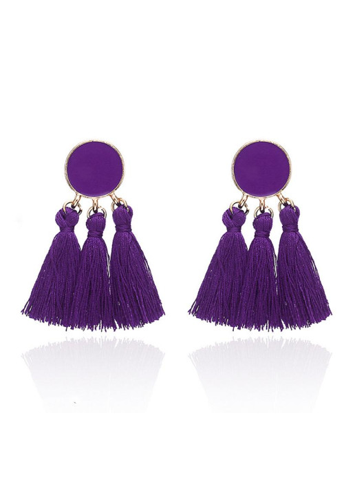 Jewels Galaxy Purple-Toned Copper Plated Tassel Earrings 45102