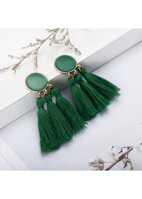 Jewels Galaxy Green-Toned Copper Plated Tassel Earrings 45103