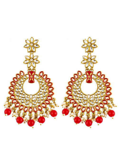 Jewels Galaxy Ravishing Floral Kundan & Beads Gold Plated Chandbali Earrings For Women/Girls 45150