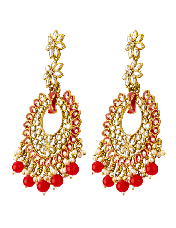 Jewels Galaxy Ravishing Floral Kundan & Beads Gold Plated Chandbali Earrings For Women/Girls 45150