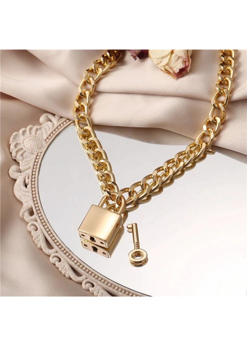 Padlock Necklace, Gold Gold Plated Brass, Women