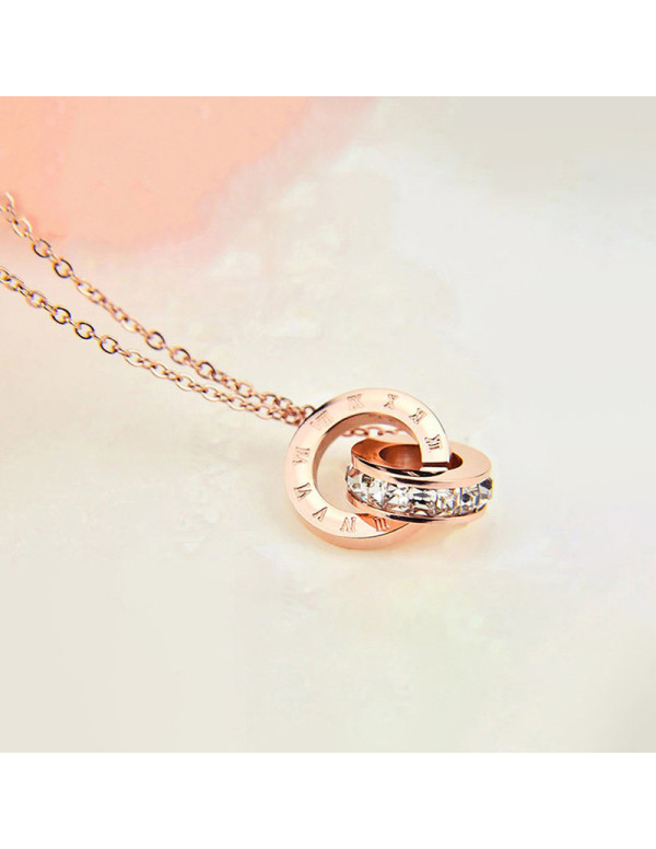 Jewels Galaxy Rose Gold Plated Stainless Steel Roman Numerals Pendant with Cubic Zirconia