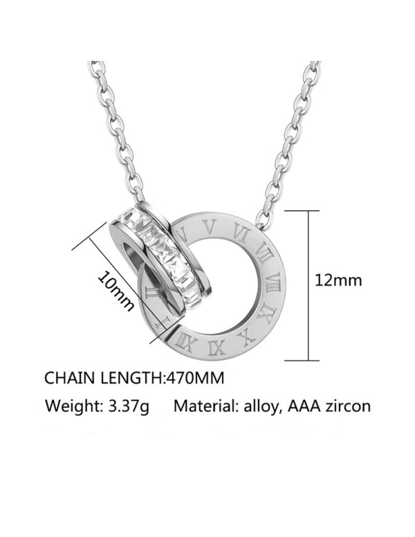 Jewels Galaxy Silver Plated Stainless Steel Anti Tarnish Roman Numerals Pendant with Cubic Zirconia