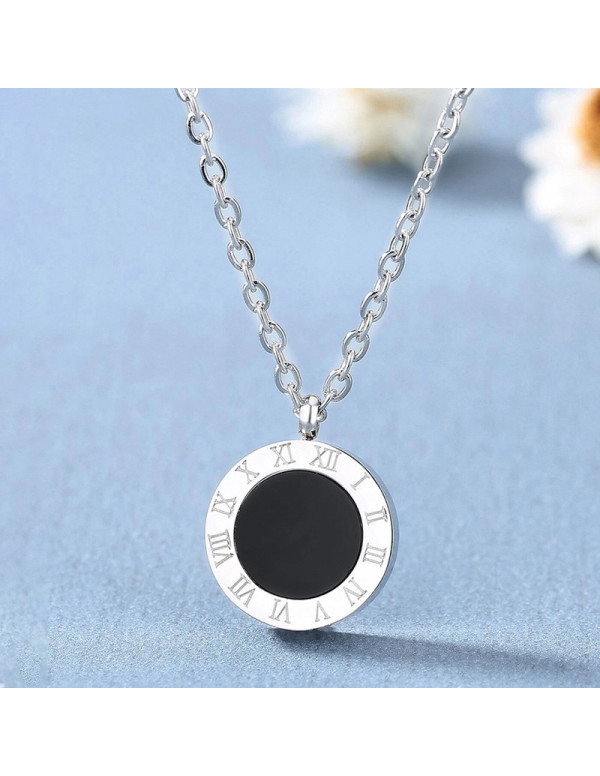 Jewels Galaxy Silver Plated Stainless Steel Anti Tarnish Roman Numerals Dual Side Circular Pendant