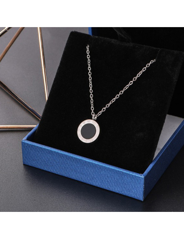 Jewels Galaxy Silver Plated Stainless Steel Anti Tarnish Roman Numerals Dual Side Circular Pendant