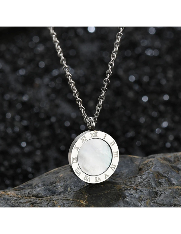 Jewels Galaxy Silver Plated Stainless Steel Anti Tarnish Roman Numerals Dual Side Circular Pendant