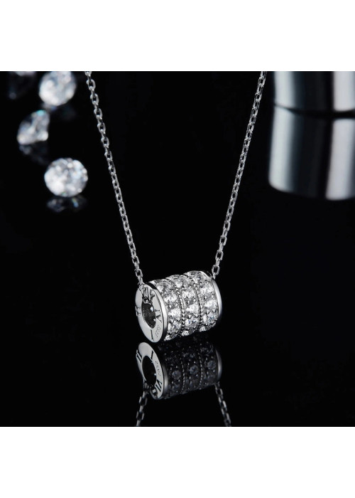 Jewels Galaxy Silver Plated Stainless Steel Anti Tarnish CZ Cylindrical Pendant with 3 Linked Loops