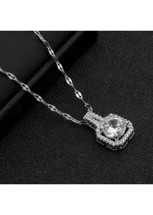 Jewels Galaxy Silver Plated Stainless Steel CZ Square Anti Tarnish Pendant with Rope Chain