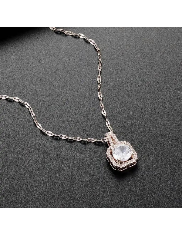 Jewels Galaxy Silver Plated Stainless Steel CZ Square Anti Tarnish Pendant with Rope Chain