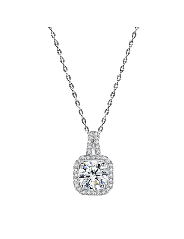 Jewels Galaxy Silver Plated Stainless Steel CZ Square Anti Tarnish Pendant with Rope Chain