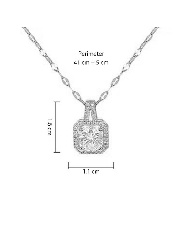 Jewels Galaxy Silver Plated Stainless Steel CZ Square Anti Tarnish Pendant with Rope Chain