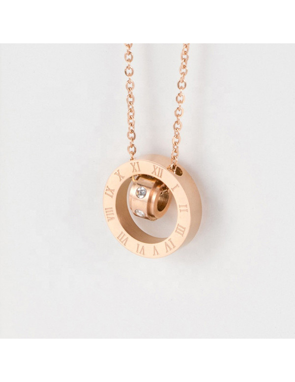 Jewels Galaxy Rose Gold Plated Stainless Steel Roman Numerals Pendant with Cubic Zirconia