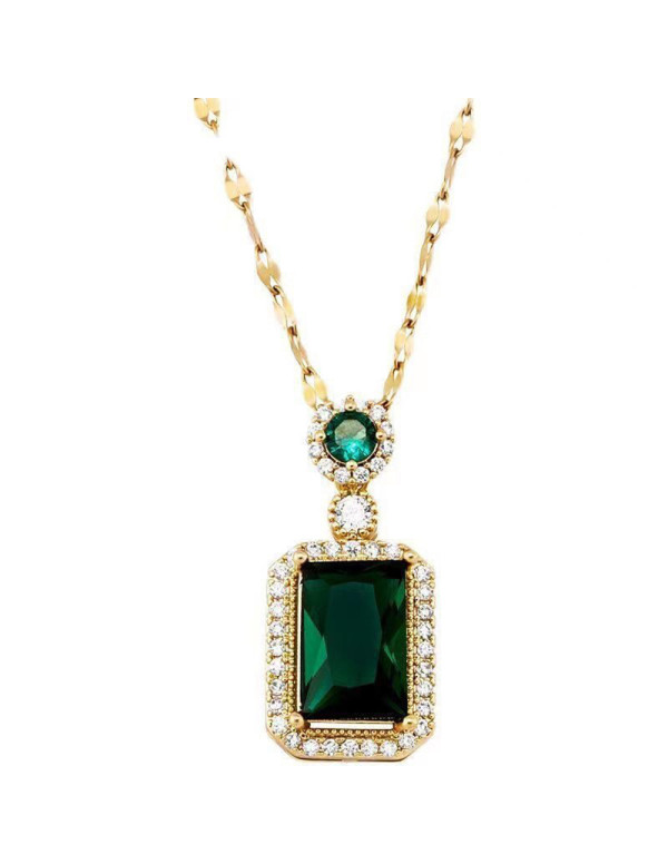 Jewels Galaxy Stainless Steel Gold Plated Green CZ Stone Roman Numerals Pendant with Rope Chain