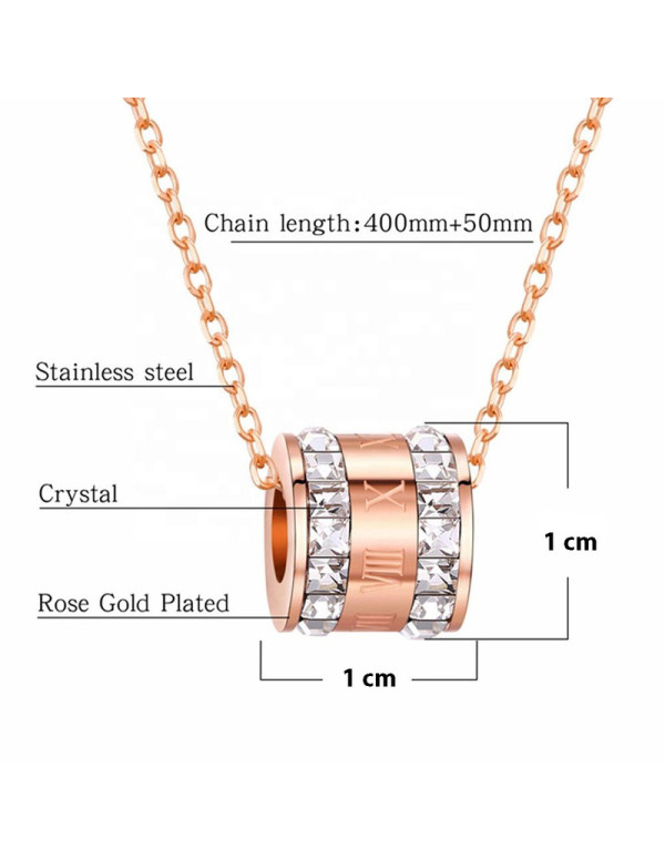 Jewels Galaxy Rose Gold Plated Stainless Steel CZ Studded Spherical Roman Numerals Pendant