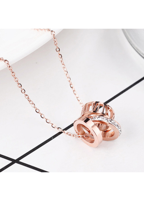 Jewels Galaxy Rose Gold Plated Stainless Steel CZ Studded Spherical Roman Numerals Pendant