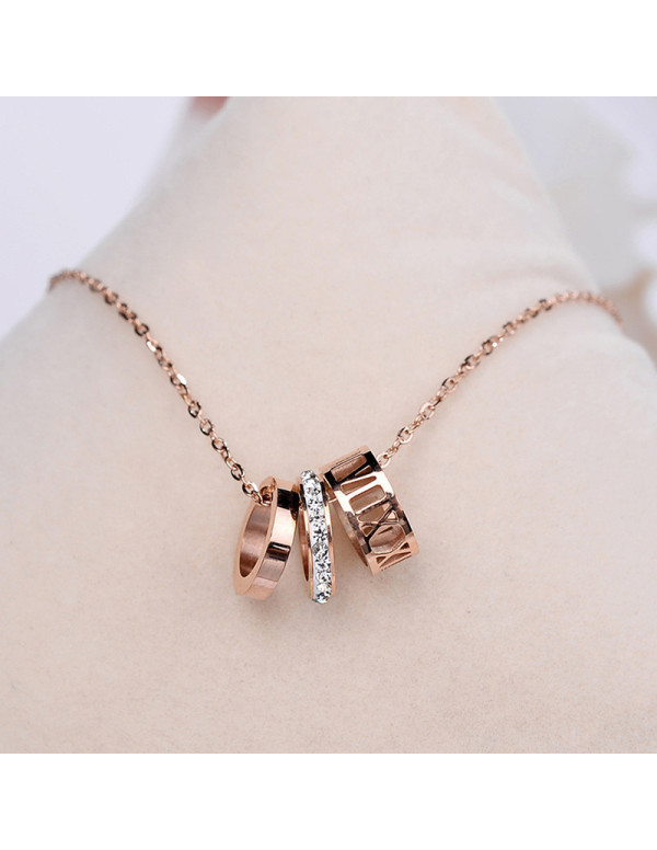 Jewels Galaxy Rose Gold Plated Stainless Steel CZ Studded Spherical Roman Numerals Pendant