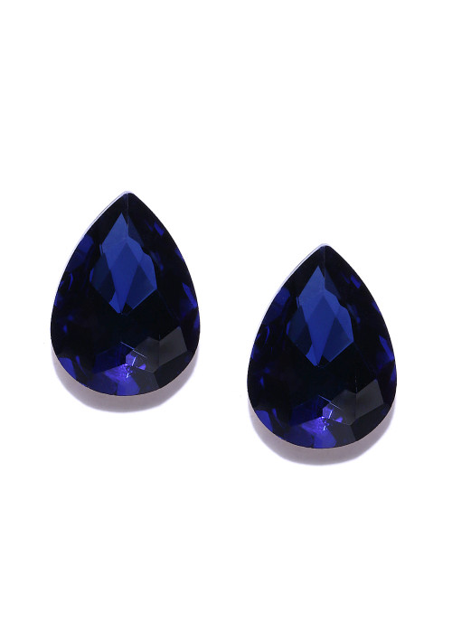 Jewels Galaxy Navy Blue Gold-Plated Stone-Studded Teardrop Shaped Oversized Studs  9826