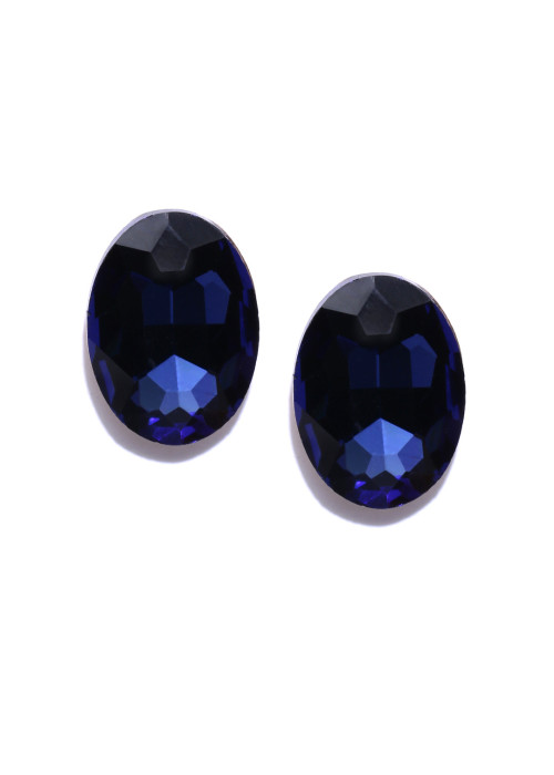 Jewels Galaxy Navy Gold-Plated Oval Stone Studs  9830