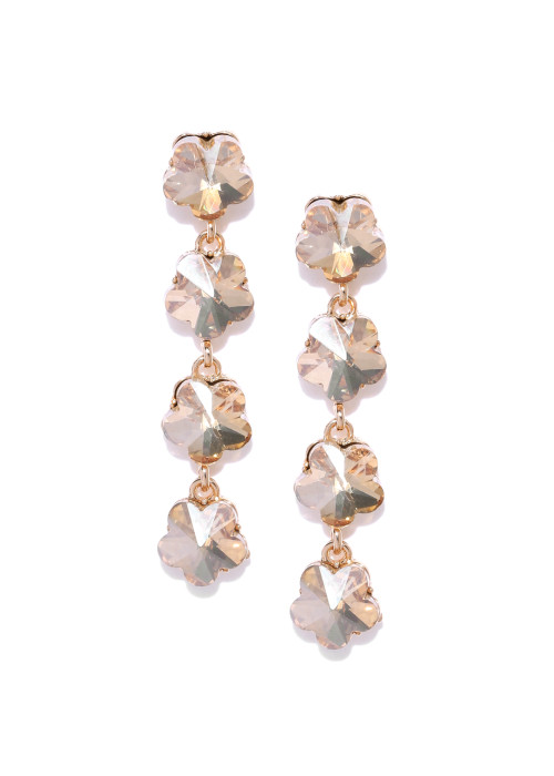 Jewels Galaxy Gold-Plated Stone-Studded Floral Drop Earrings  9842