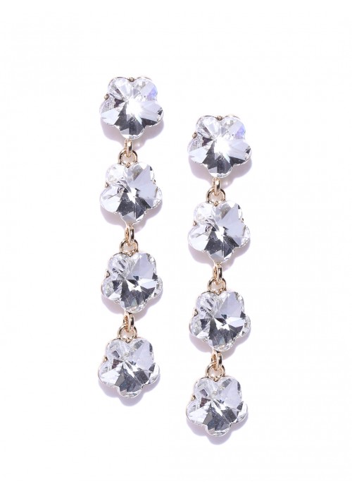 Jewels Galaxy Gold-Plated Stone-Studded Floral Drop Earrings  9843