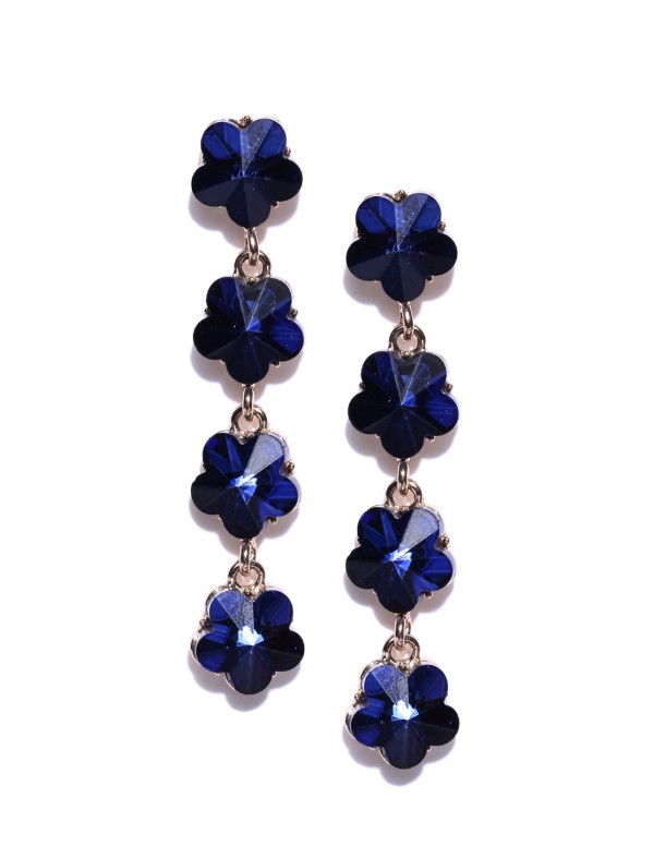 Jewels Galaxy Navy Blue Gold-Plated Floral Stone-S...