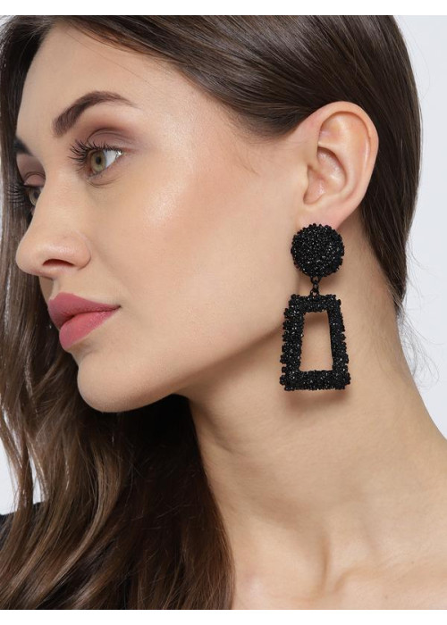 Black Copper-Plated Handcrafted Geometric Drop Earrings 35426