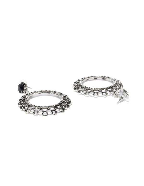 Black Oxidized Silver-Plated Handcrafted Circular Drop Earrings 35443