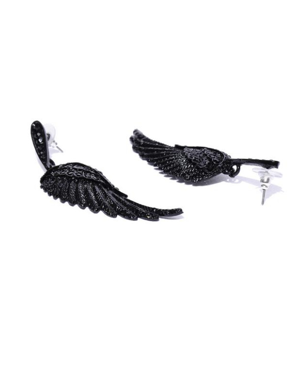 Black Copper-Plated Handcrafted Wing Shaped Drop Earrings 35507