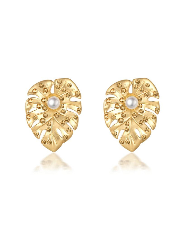 Jewels Galaxy Gold-Plated Stone-Studded Leaf Shape...