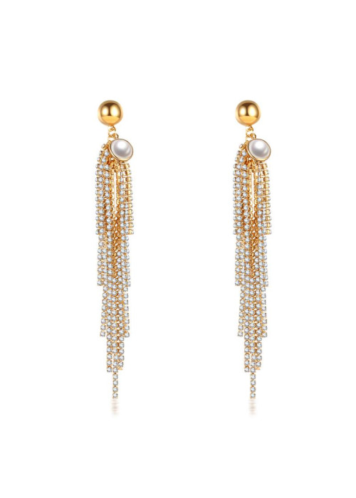 Jewels Galaxy Gold-Plated Stone-Studded Tasseled Drop Earrings 35650