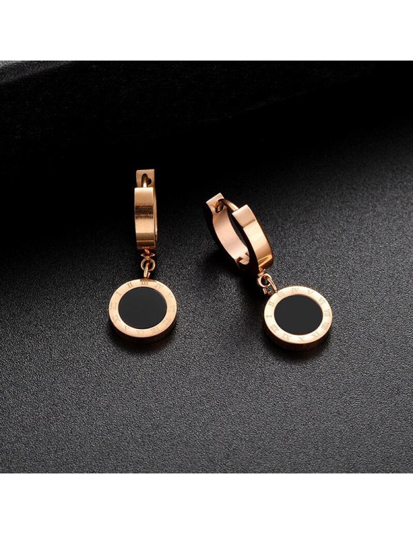 Jewels Galaxy Rose Gold Plated Stainless Steel Circular Roman Numerals Drop Earrings