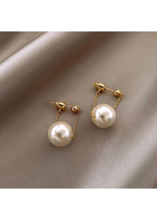 Jewels Galaxy Stainless Steel Gold Plated Contemporary Pearl Hanging Earrings