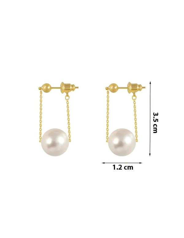 Jewels Galaxy Stainless Steel Gold Plated Contemporary Pearl Hanging Earrings