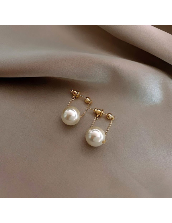 Jewels Galaxy Stainless Steel Gold Plated Contemporary Pearl Hanging Earrings