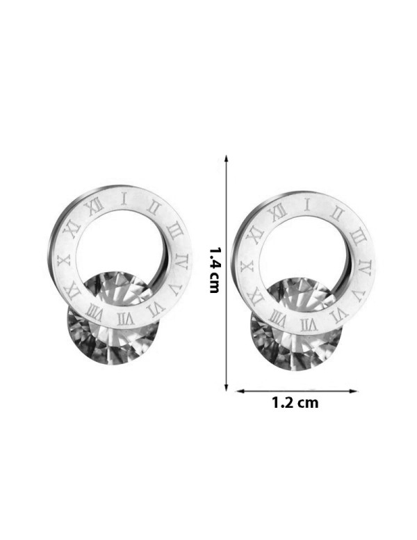 Jewels Galaxy Silver Plated Stainless Steel Circular CZ Studded Roman Numerals Stud Earrings