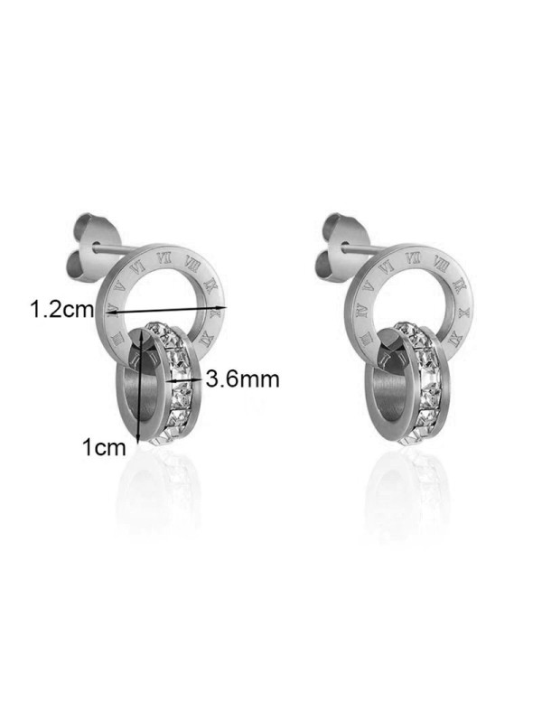 Jewels Galaxy Silver Plated Stainless Steel Circular CZ Studded Roman Numerals Hoop Earrings