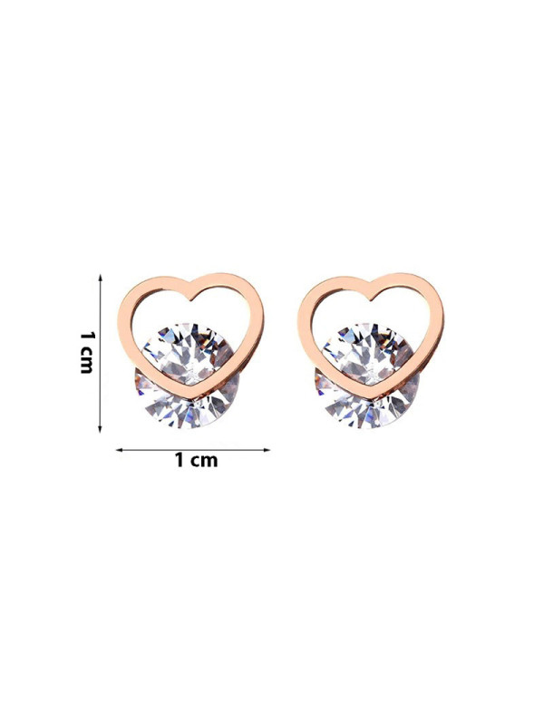 Jewels Galaxy Rose Gold Plated Stainless Steel CZ studded Heart Themed Stud Earrings