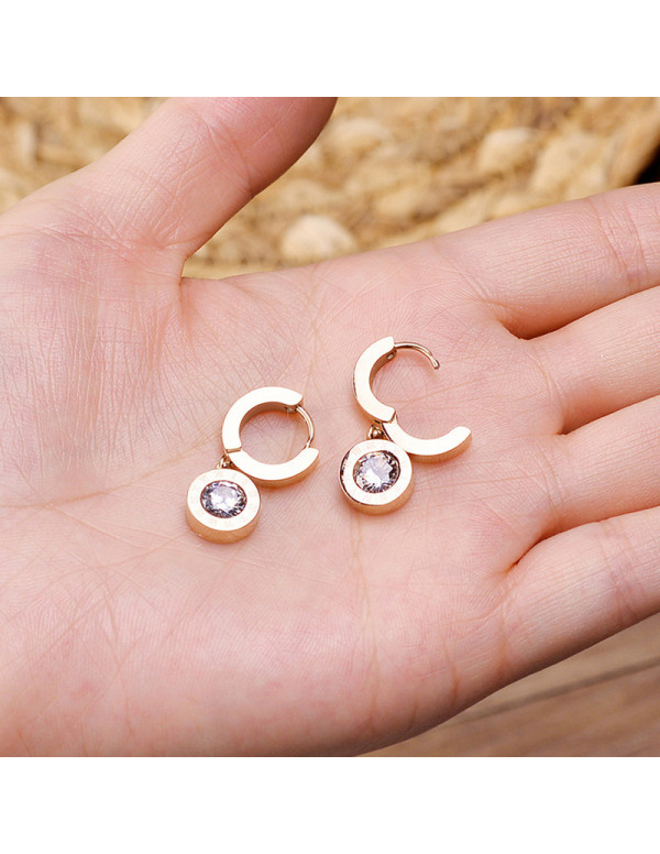 Jewels Galaxy Rose Gold Plated Stainless Steel Circular CZ Studded Roman Numerals Drop Earrings