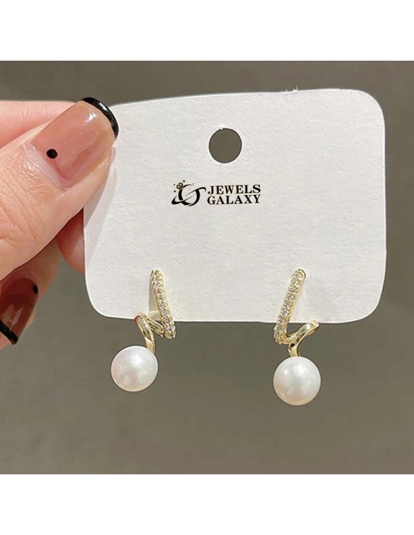 Jewels Galaxy Gold Plated Korean Stunning Quirky Design Pearl Drop Earrings