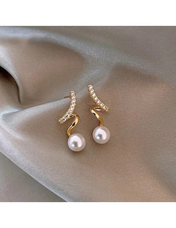 Jewels Galaxy Gold Plated Korean Stunning Quirky Design Pearl Drop Earrings