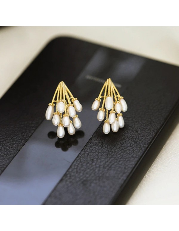 Jewels Galaxy Gold Plated Beautiful Pearl Vine Korean Drop Earrings