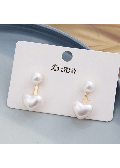 Jewels Galaxy Gold Plated Korean Pearl Heart Beautiful Drop Earrings